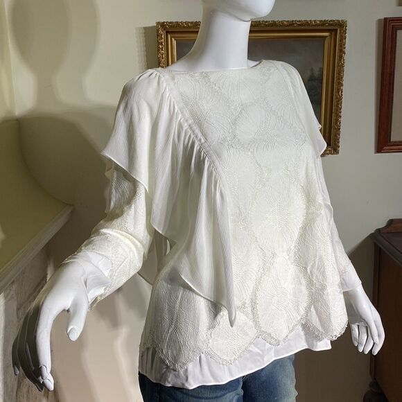 Massimo Dutti White Lace Overlay & Chiffon Boho Blouse - Picture 6 of 13